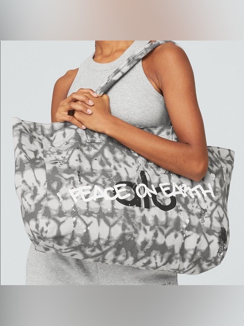 Alo Yoga Limited Edition Peace on Earth Iconic Shopper Tote Grey Tiedye